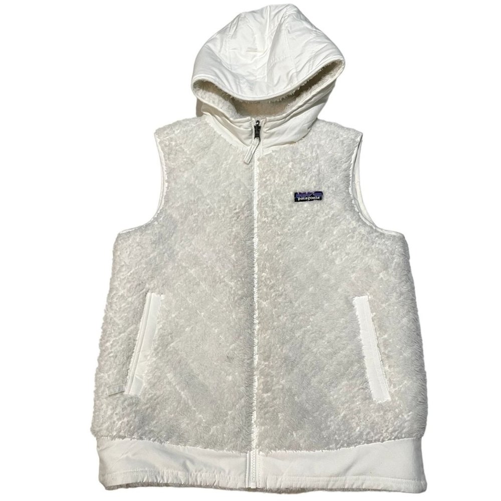 Patagonia Los Gatos Hooded Fleece Vest Womens Medium White Full Zip Jacket r1